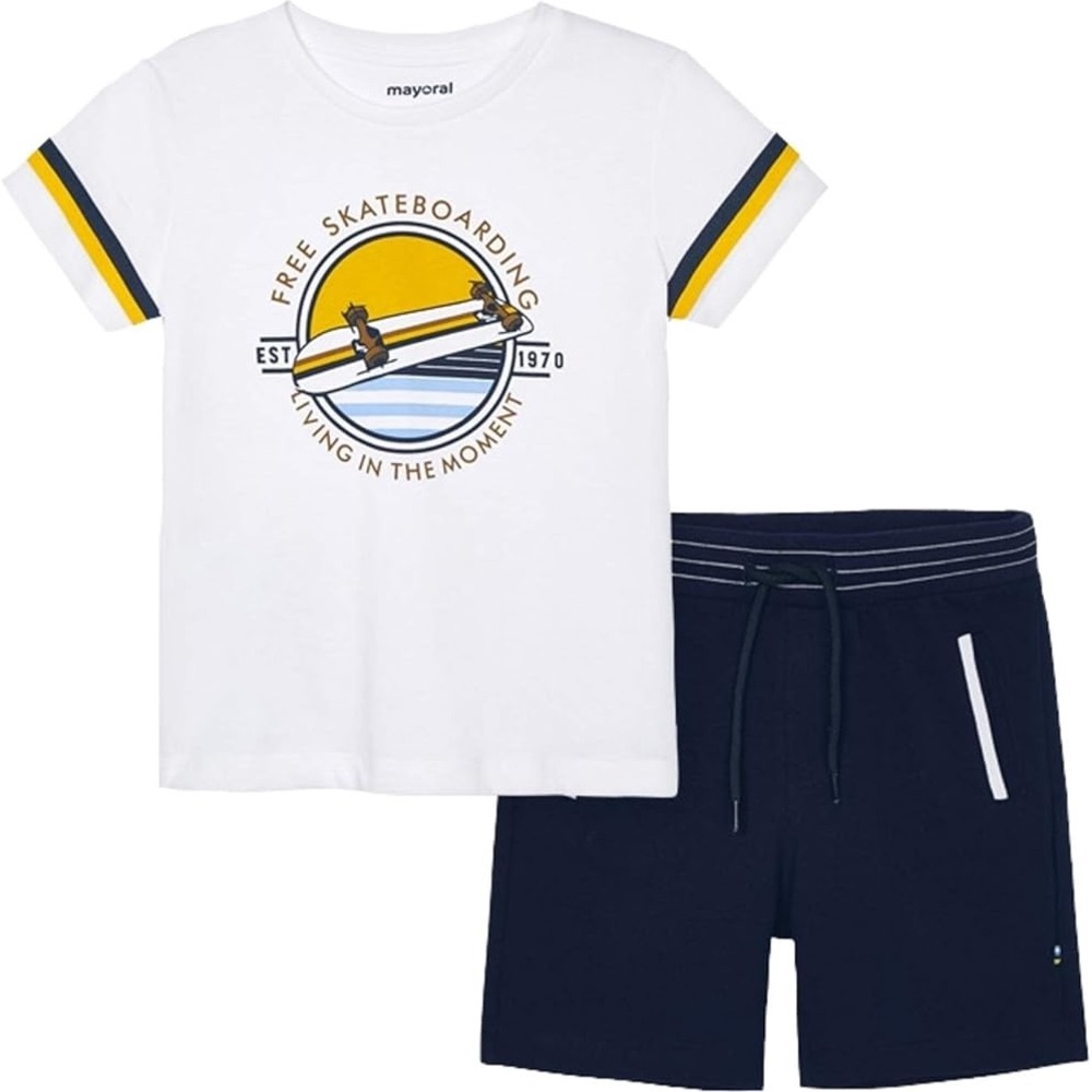 Size 8 Boys Mayoral White and Navy Kids Matching Set